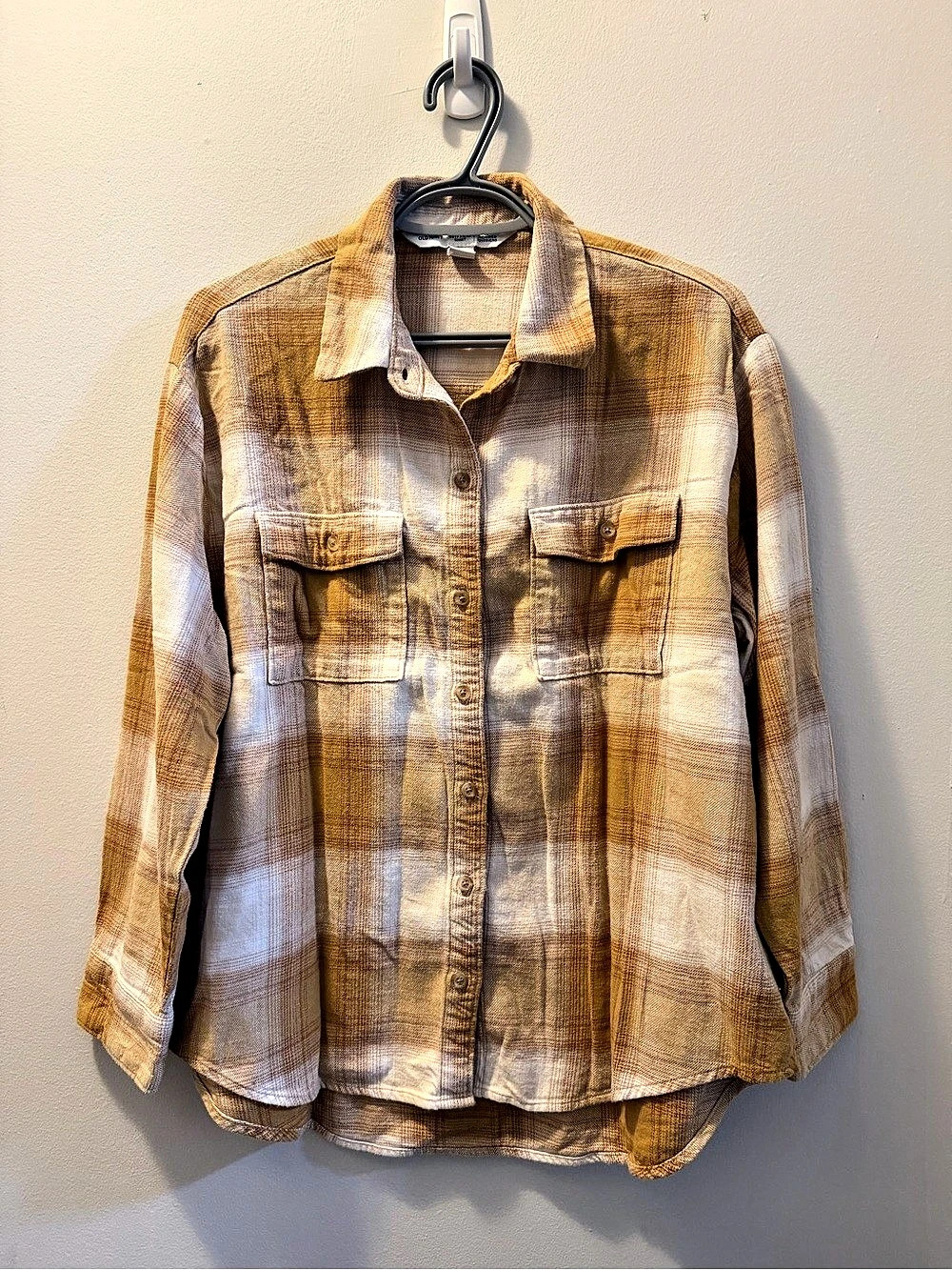 Old Navy The Boyfriend Shirt Plaid Button Down in Brown & White Size Large Like